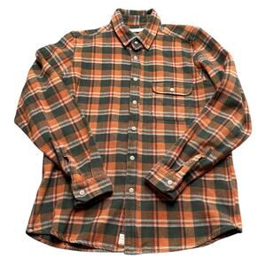 FAR AFIELD Orange Green Plaid Long Sleeve Button Down Flannel Shirt Men's 2 US M